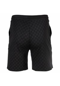 Miesten mustat shortsit, joissa on hienovarainen geometrinen kuvio, joustava vyötärö ja sivutaskut, nähtynä takaa.