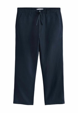 Marineblaue Freizeithosen mit geraden Beinen, Vordertaschen, Knopf und Kordelzug am Bund.