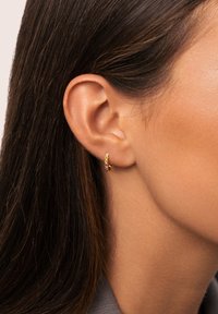 Boucles d'oreilles en or en forme de rond, ornées de pierres multicolores disposées en dégradé. Design élégant et texture lisse. Convient à diverses occasions.