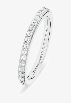 Dünner Ring aus Weißgold mit einer Reihe runder, klarer Diamanten, die entlang der äußeren Kante gesetzt sind und einen kontinuierlichen Funkel-Effekt erzeugen.