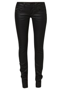 Svart läderbyxor med slim fit, femficksdesign och subtila sömdetaljer. Slät textur och stilren silhuett.