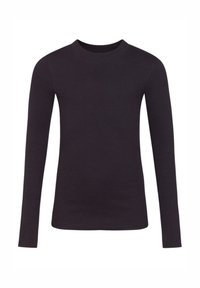 Sötétszürke, hosszú ujjú, kerek nyakú póló. Sima, bordázott textúrával rendelkezik. Rugalmas anyagból készült, hogy testhezálló sziluettet biztosítson.