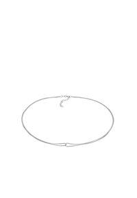 Collana in metallo argentato a catena, design flessibile con una superficie liscia, dotata di un gancio circolare e lunghezza regolabile.