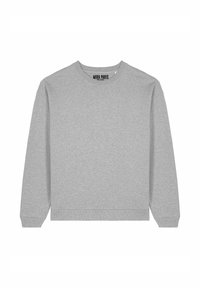 Felpa grigia con maniche lunghe, colletto a girocollo a coste e orlo. Realizzata in tessuto morbido. Presenta un'etichetta con logo all'altezza del collo. Design semplice e versatile.