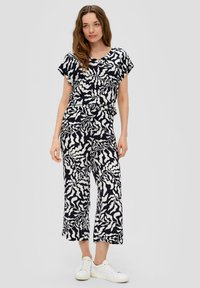 s.Oliver GEMUSTERTE WIDE LEG - Broek - navy