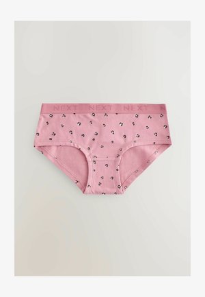 Rózsaszín pamut alsónemű fekete leopárdmintával. Puha, rugalmas derékpántja van, amelyen „NEXT” domborított felirat található. Géppel mosható.