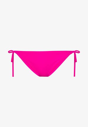Parte inferiore di bikini fucsia con lacci laterali, realizzata in un tessuto liscio e elastico. Caratterizzata da un design elegante e una vita bassa.
