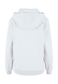 Felpa bianca con cappuccio realizzata in misto cotone. Presenta una tasca a marsupio, polsini e orlo ribattuti. Texture morbida con dettagli di cucitura minimi.