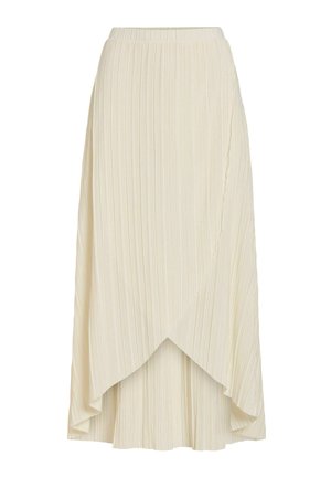 Gonna midi plissettata color crema con fronte incrociato asimmetrico e vita elastica.