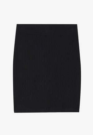 Gonna mini a coste nera con un design aderente, texture liscia e vita elastica per il massimo comfort.