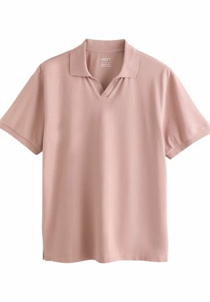 Herre mellemdusty pink kortærmet polo shirt med blød krave og V-udskæring, lavet af letvægtsstof.