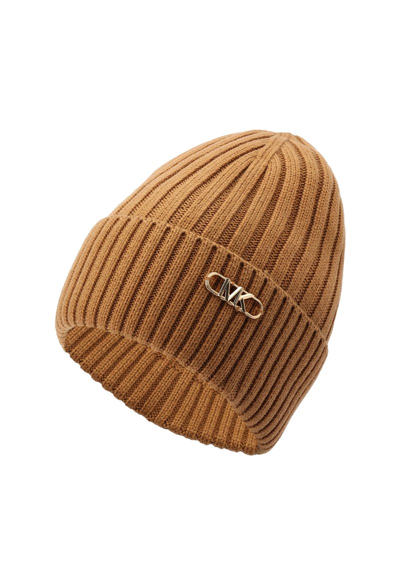 Michael Kors Dark Knit Beanie with Gold Logo Michael Kors Black w/ Tan Strip  main image 3