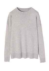 Maglione grigio lavorato a maglia con collo rotondo, spalle scese, polsini e orlo a costine. Tessuto morbido con un design dalla vestibilità rilassata.