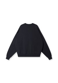 Felpa nera oversize con maniche lunghe, polsini a coste e collo tondo. Texture liscia con un design minimalista e senza grafiche visibili.