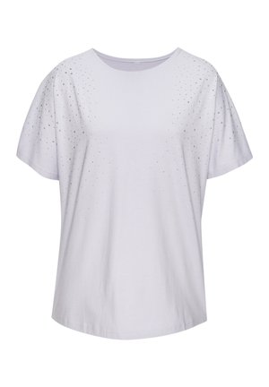 Witte shirt met korte mouwen en verspreide kleine zilveren strassversieringen op het bovenste voorpand en de mouwen.