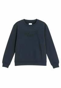 Felpa blu navy scuro con maniche lunghe, collo rotondo e logo "GAUDÌ" testurizzato sul davanti. Presenta una vestibilità comoda e polsini a costine.