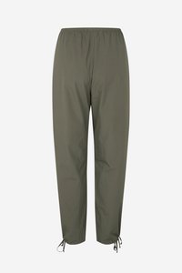Ελαφριά χακί παντελόνια με ελαστική μέση, ρυθμιζόμενα κορδόνια στους αστραγάλους και λεία υφή.