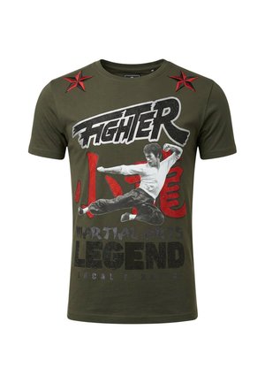 Local Fanatic, FIGHTER - BRUCE LEE T-SHIRT RHINESTONES - KNW  - 13-6211K - T-shirt print - khaki