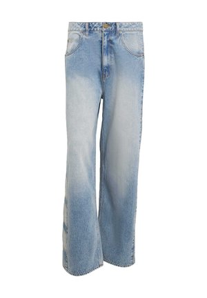 Vida blå denimjeans med lätt blekning. Har fem fickor, knappstängning och en rak silhuett med sydda detaljer.