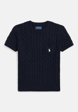 CABLE-KNIT COTTON SHORT-SLEEVE SWEATER - Neule - navy/nevis