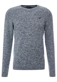 Herrarnas långärmade crewneck-tröja i blå och vit melerad ullblandning med liten logotyp på vänster bröst.