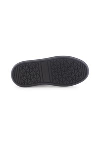 Semelle de chaussure en caoutchouc noir avec une surface texturée présentant un motif en diamant pour une traction, des bords lisses et une forme uniforme.