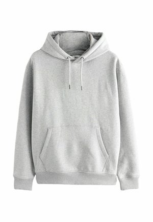 Grijze hoodie gemaakt van zachte stof. Heeft een voorste kangoeroezak, een capuchon met trekkoord en ribgebreide manchetten en zoom.
