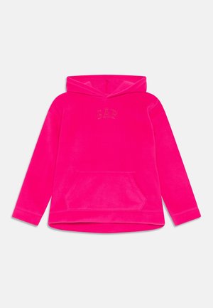 Sweat à capuche rose vif avec poche kangourou à l'avant et logo "GAP" brodé sur la poitrine, présenté sur fond blanc.