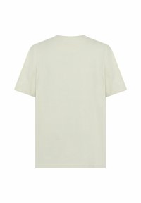 Light-colored t-shirt made of soft fabric, featuring a classic crew neck and short sleeves, with a plain back and no visible logos or patterns.