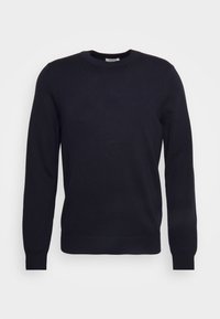 Pull noir à manches longues avec col rond, poignets et ourlet côtelés, présenté sur un fond blanc.