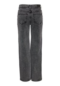 Svarta högmidjade vida jeans i denim, med två bakfickor och en subtil design på midjeresåren.