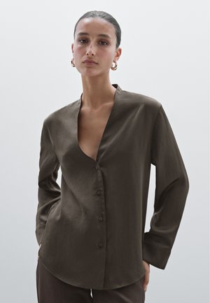 FLOWING LONG SLEEVE - Hemdbluse - mottled dark brown