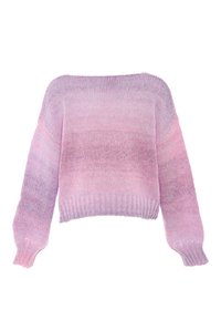 Maglione a ombre lilla e rosa con maniche lunghe, orlo a coste e texture morbida. Design corto con scollatura ampia.