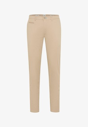 Beige chino's gemaakt van een katoenmengsel, met een slim fit, voorzakken, een klein muntenzakje en een knoopsluiting.