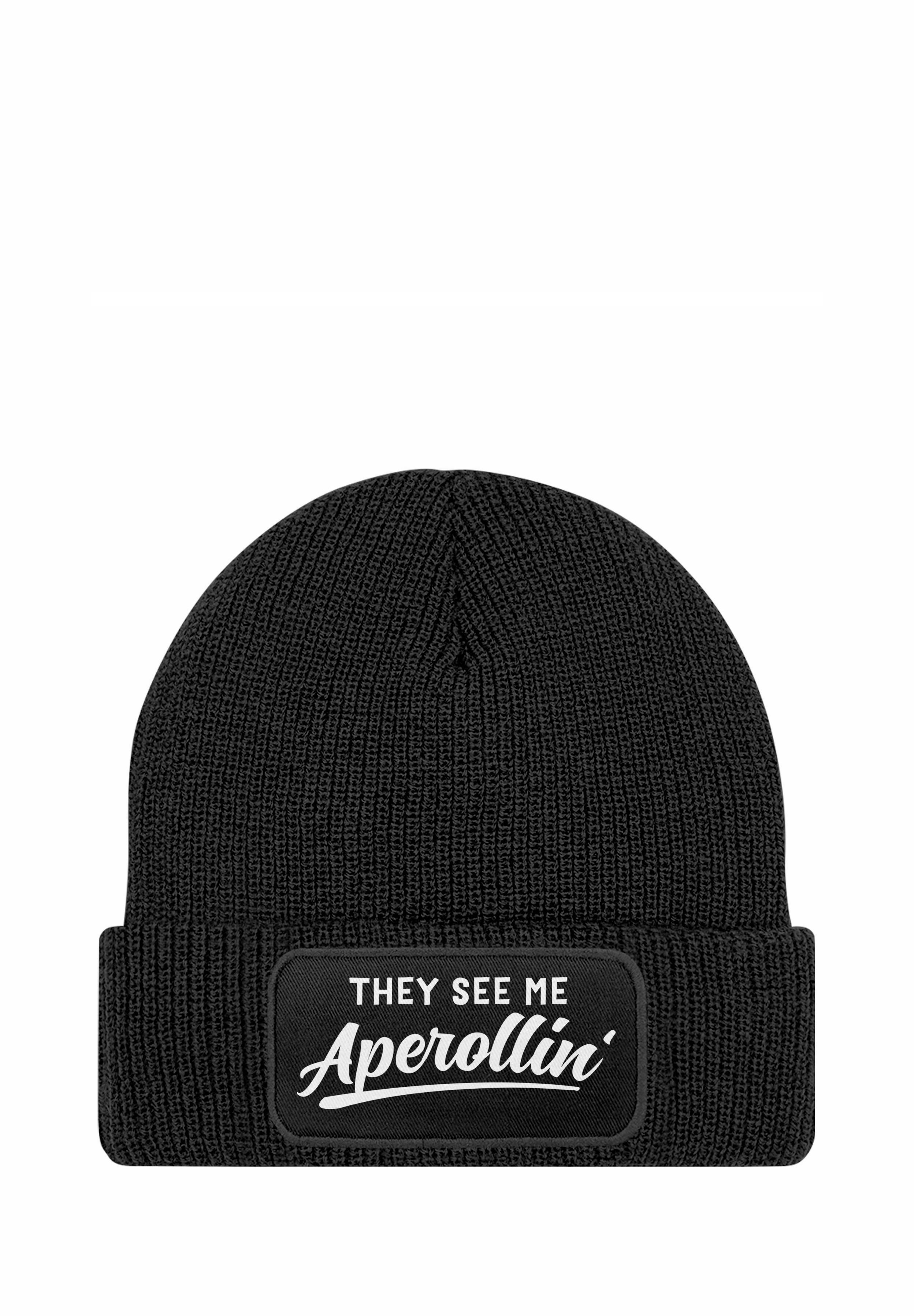 MoonWorks® Herren Beanie Mit Patch Strickmütze Mit Spruch Es Eskaliert Eh Wieder Aufdruck Party Feiern Winter-Mütze Männer Blau Unisize