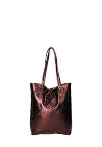 Borsa tote in burgundy metallico con due manici, tessuto morbido, design spazioso e una leggera lucentezza. Nessun hardware o accento visibile.