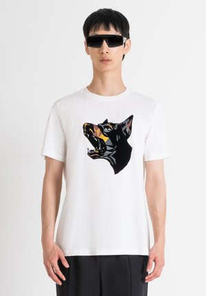 Antony Morato REGULAR FIT FLOCK PRINT - Camiseta estampada - cream