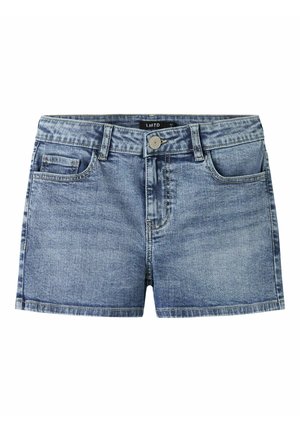 Blaue Denim-Shorts mit Frontknopf, Reißverschluss, Gürtelschlaufen und Fünf-Taschen-Design, mit dem Label LMTD.