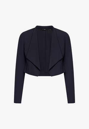 Blazer court bleu marine foncé avec manches longues et large col ouvert devant, taille 36.