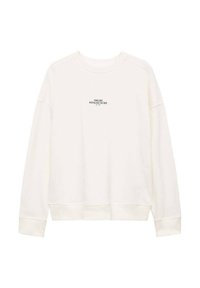 Cream-colored sweatshirt with a relaxed fit, dropped shoulders, and ribbed cuffs. Features "TIMELESS NOSTALGIA CULTURE" printed at the center.