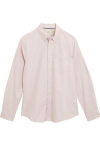 Camicia button-up a maniche lunghe di colore rosa chiaro con colletto classico, taschino sul petto e design slim fit. Realizzata in un tessuto misto cotone.