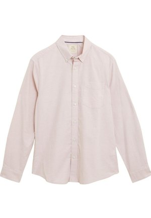 Light pink long-sleeve button-up shirt featuring a classic collar, single chest pocket, and a slim fit design. Made of a cotton blend fabric.