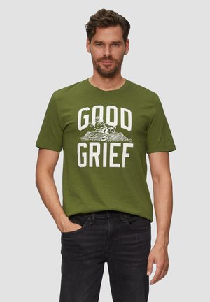 MIT PEANUTS-MOTIV UND FLAMMGARNSTRUKTUR - T-shirt print - guacamole