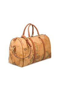 Nahkaduffel-kott, millel on maailmakaardi disain, tan-värvi, kumer kuju, topeltkäepidemed ja eemaldatav õlavarre rihm. Kuldtooni metallist aksessuaarid.