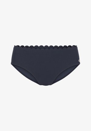 Navyblaue Bikinihose mit gewelltem Bund. Aus glattem Stoff gefertigt, zeichnet sie sich durch einen klassischen Schnitt und ein minimalistisches Design ohne zusätzliche Muster aus.