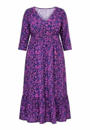 Ulla Popken, FLORAL PRINT 3/4 SLEEVE FLOUNCE DRESS - Žerzejové šaty - light fuchsia