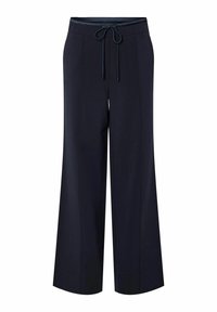 Pantalons larges navy avec une taille à cordon, dotés de deux poches latérales, d'une texture lisse et d'une silhouette droite.