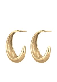 Boucles d'oreilles en or avec une forme lisse et arrondie et une finition polie. Chaque boucle dispose d'un fin tige pour un port sécurisé.