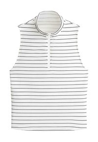 Haut blanc sans manches zippé avec des rayures horizontales noires et un col montant.