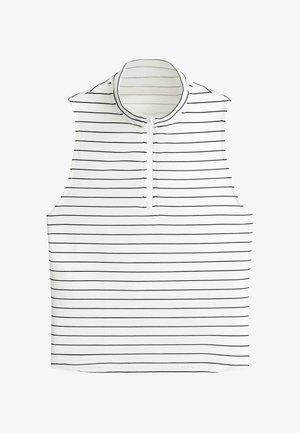 Haut blanc sans manches zippé avec des rayures horizontales noires et un col montant.